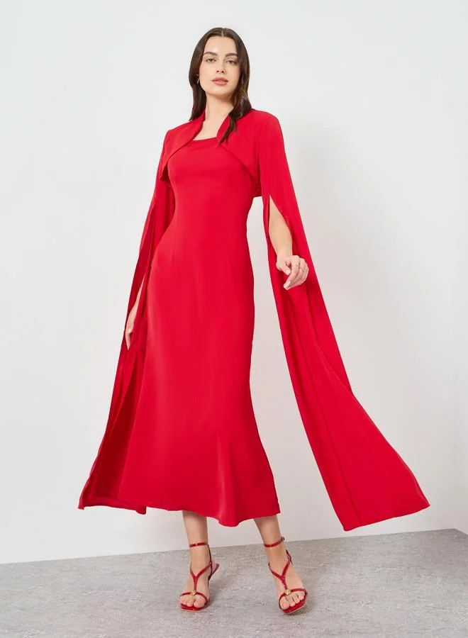 تايك تو فستان طويل بخصر محدد وأكمام كيب مع فتحة للنساء